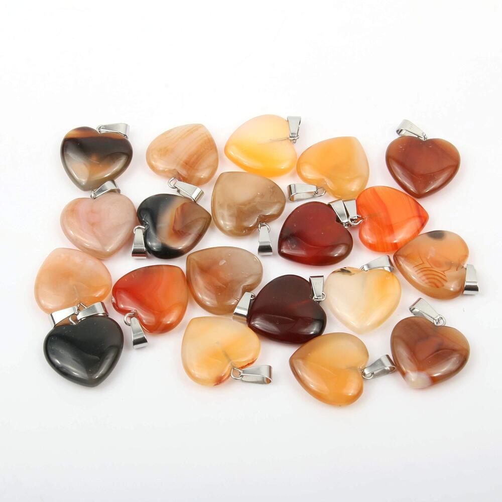 9945 20 Pcs natural stone pendants heart shape healing red agate stone
